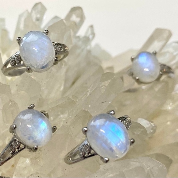 Natural Moonstone Ring, Crystal White Bronze Band - Picture 2 of 5